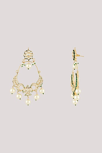 Gold Finish Kundan Polki Dangler Earrings