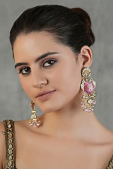 Gold Finish Kundan Polki Dangler Earrings