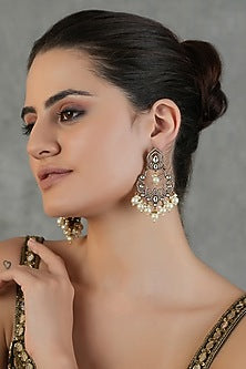 Gold Finish Kundan Polki Dangler Earrings