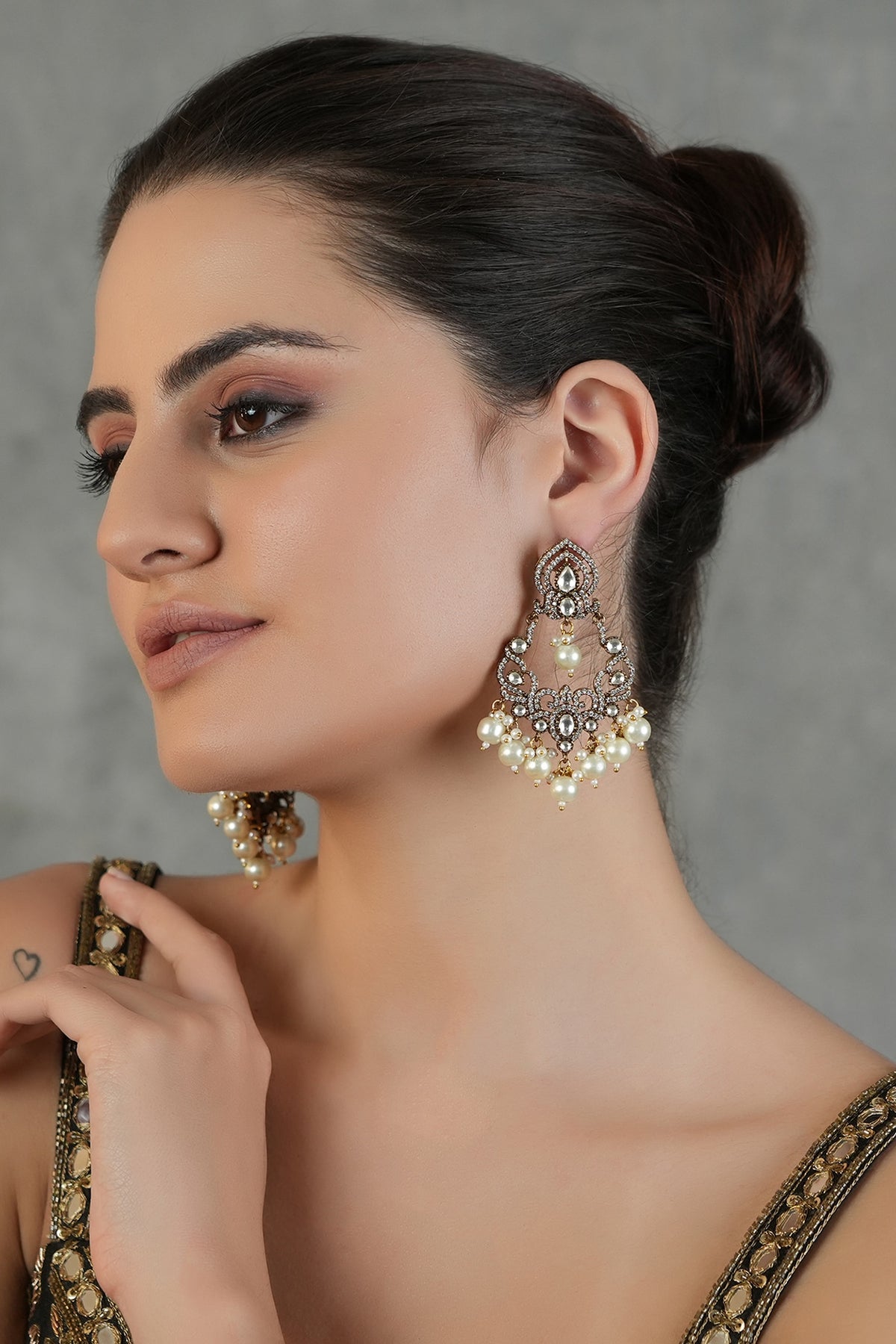 Gold Finish Kundan Polki Dangler Earrings