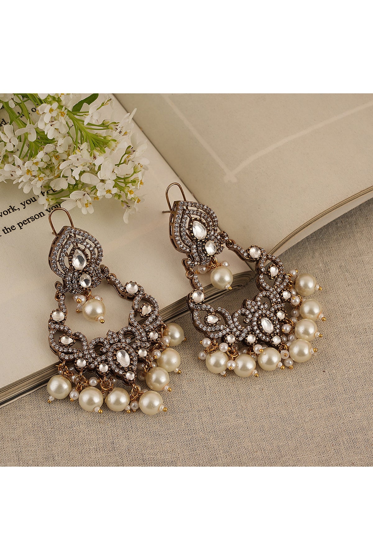 Gold Finish Kundan Polki Dangler Earrings
