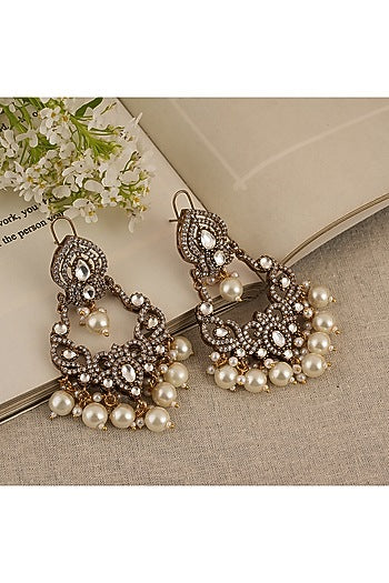 Gold Finish Kundan Polki Dangler Earrings