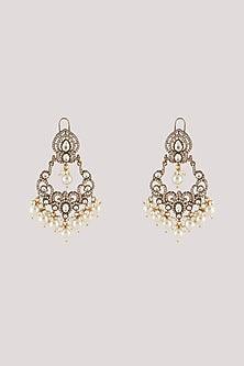 Gold Finish Kundan Polki Dangler Earrings