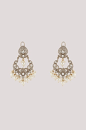 Gold Finish Kundan Polki Dangler Earrings