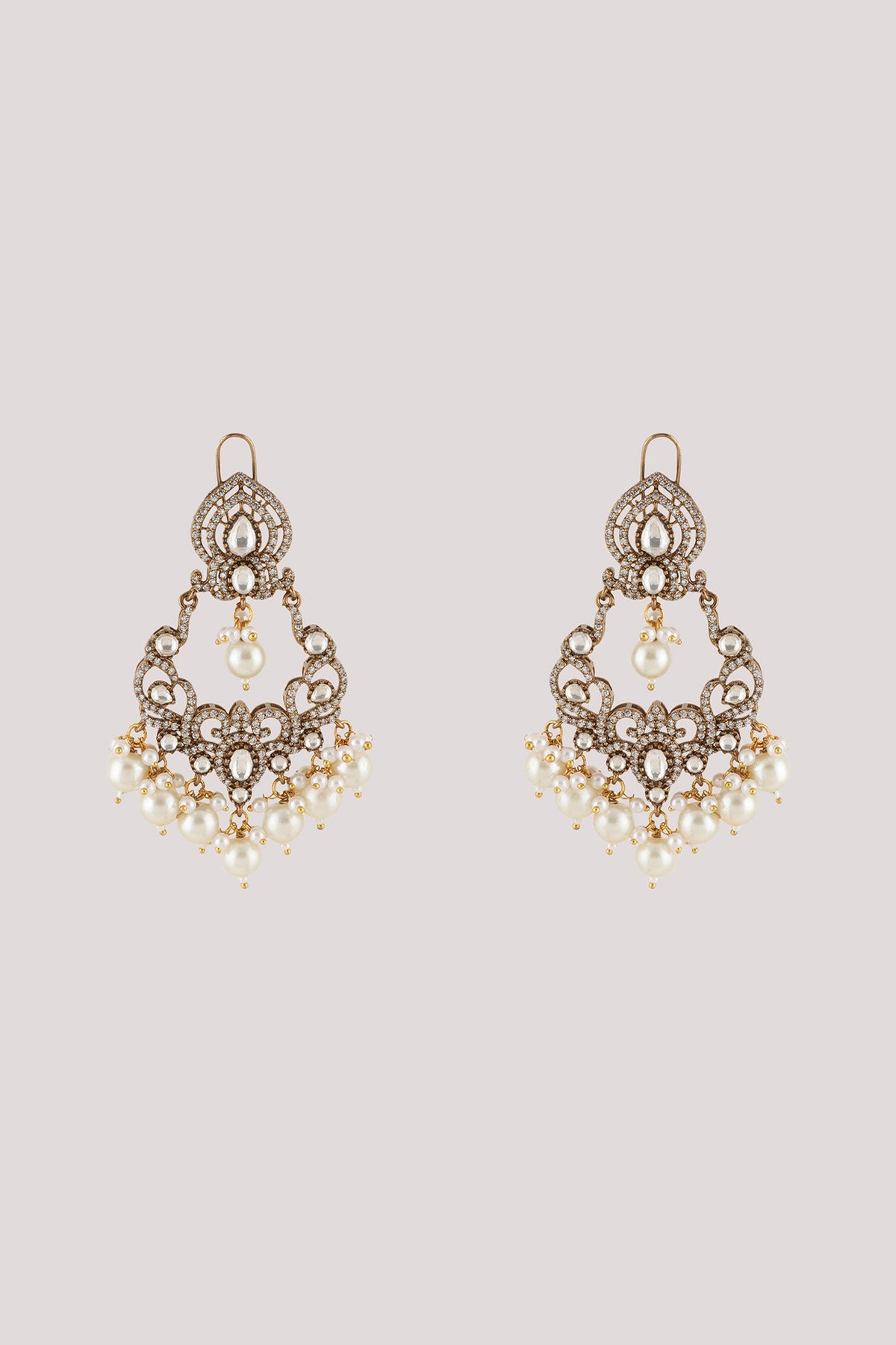 Gold Finish Kundan Polki Dangler Earrings