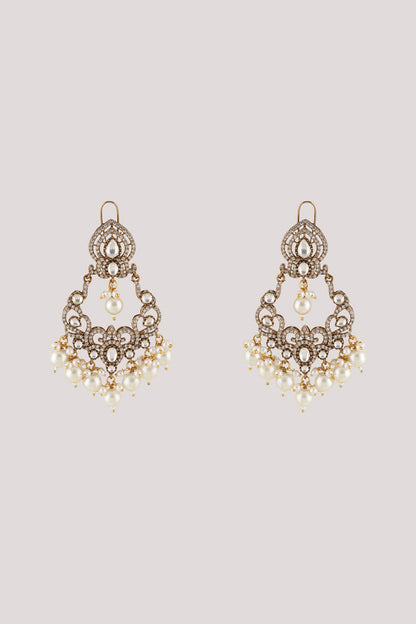 Gold Finish Kundan Polki Dangler Earrings