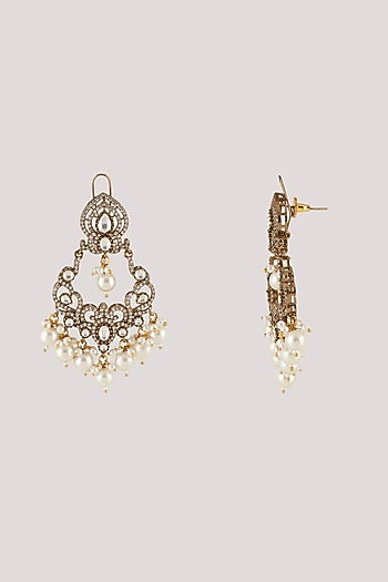 Gold Finish Kundan Polki Dangler Earrings