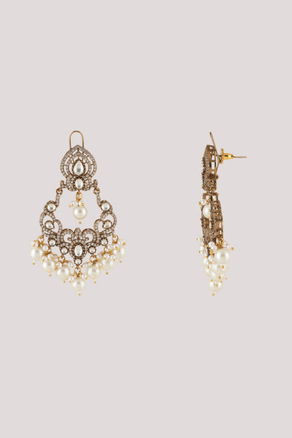 Gold Finish Kundan Polki Dangler Earrings