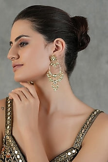 Gold Finish Kundan Polki Dangler Earrings