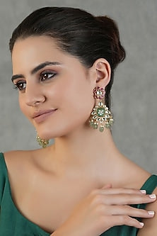 Gold Finish Kundan Polki Dangler Earrings