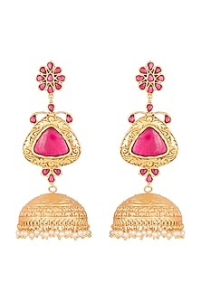 Gold Polish Ruby Stones Jhumka Earrings
