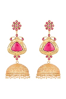 Gold Polish Ruby Stones Jhumka Earrings
