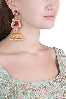 Gold Polish Ruby Stones Jhumka Earrings