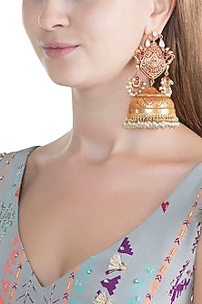 Gold Finish Grand Jhumka Earrings