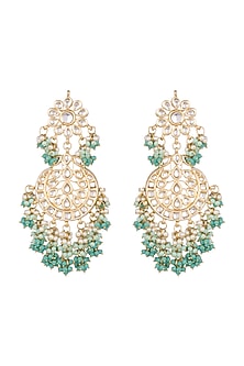 Gold Finish Lime Green Chandbali Earrings