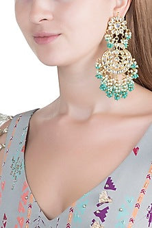 Gold Finish Lime Green Chandbali Earrings