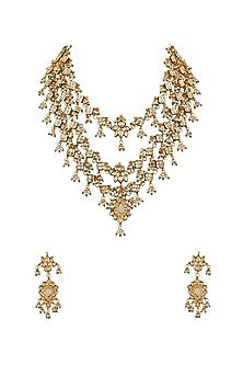 Gold Finish Kundan Polki & Pearl Long Necklace Set