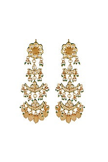Gold Finish Yellow Kundan Polki Dangler Earrings