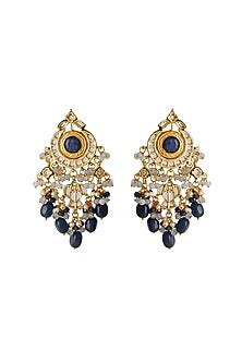 Gold Finish Blue Kundan Polki Dangler Earrings