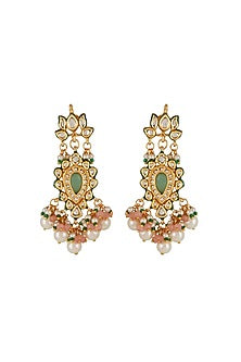 Gold Finish Multi-Colored Kundan Polki Dangler Earrings