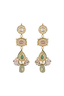 Gold Finish Multi-Colored Kundan Polki Dangler Earrings