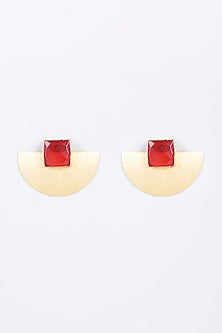 Gold Finish Red Onyx Stud Earrings