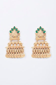 Gold Finish Synthetic Emerald Dangler Earrings