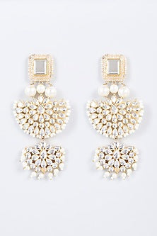 Gold Finish Kundan Polki & Pearl Dangler Earrings