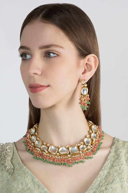 Gold Finish Choker Necklace Set