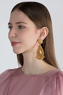 Gold Finish Dangler Long Earrings