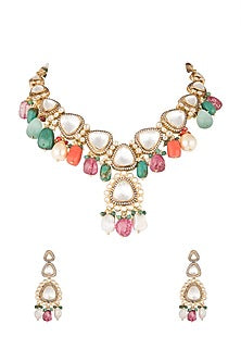 Gold Finish Stone Necklace Set