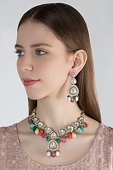 Gold Finish Stone Necklace Set