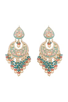 Gold Finish Blue Stone Long Earrings