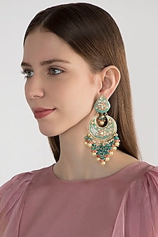 Gold Finish Blue Stone Long Earrings