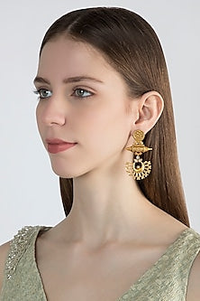 Gold Finish Long Earrings