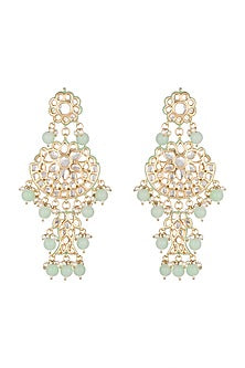 Gold Finish Green Stone Earrings
