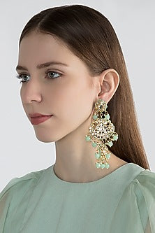 Gold Finish Green Stone Earrings