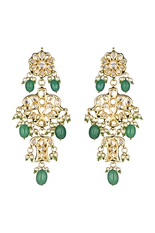 Gold Finish Green Stone Dangler Earrings