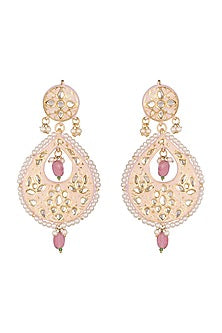 Gold Finish Peach Stone Earrings