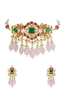 Gold Finish Pearl & Kundan Choker Necklace Set