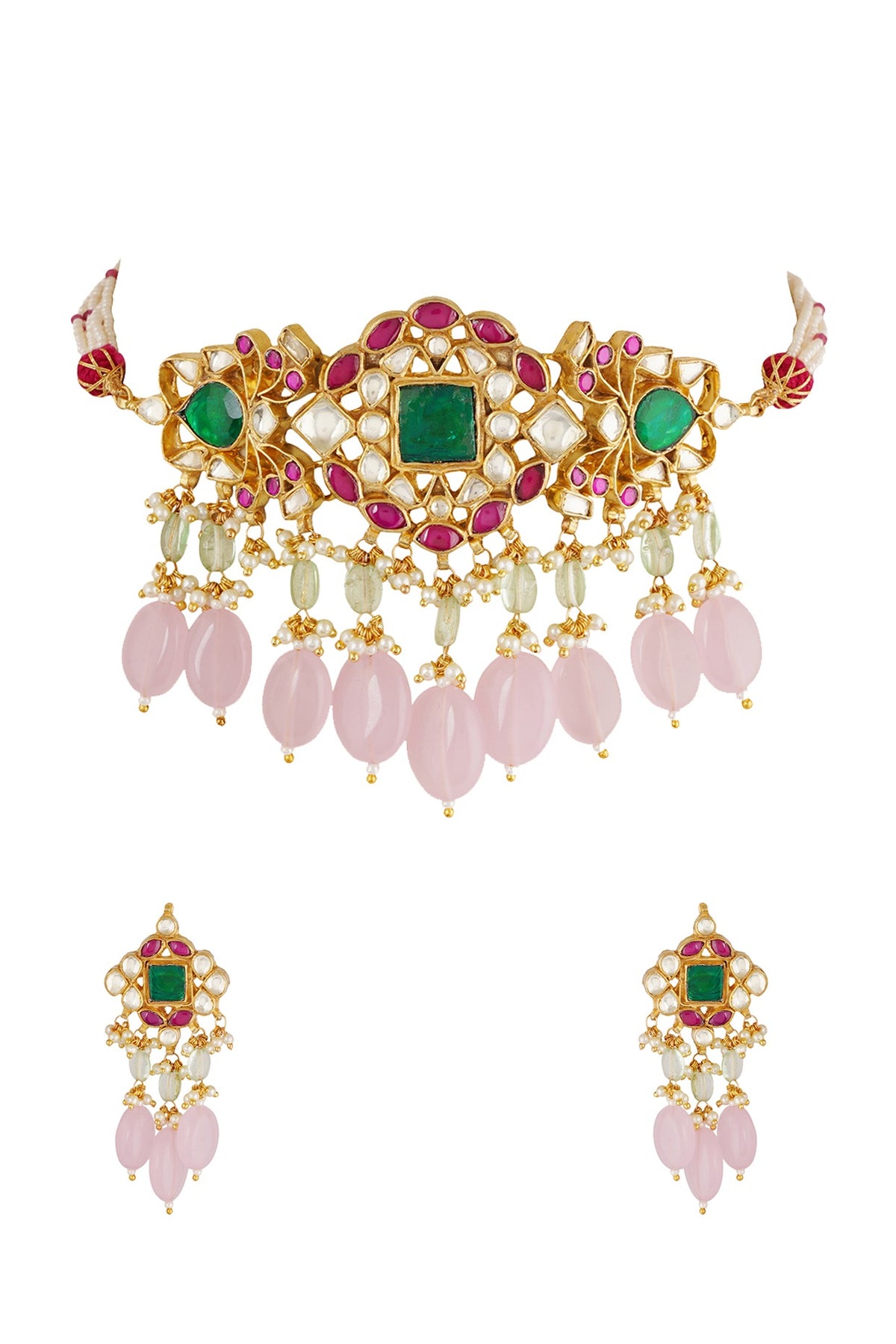 Gold Finish Pearl & Kundan Choker Necklace Set