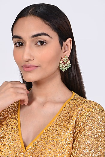 Gold Finish Kundan Polki Stud Earrings