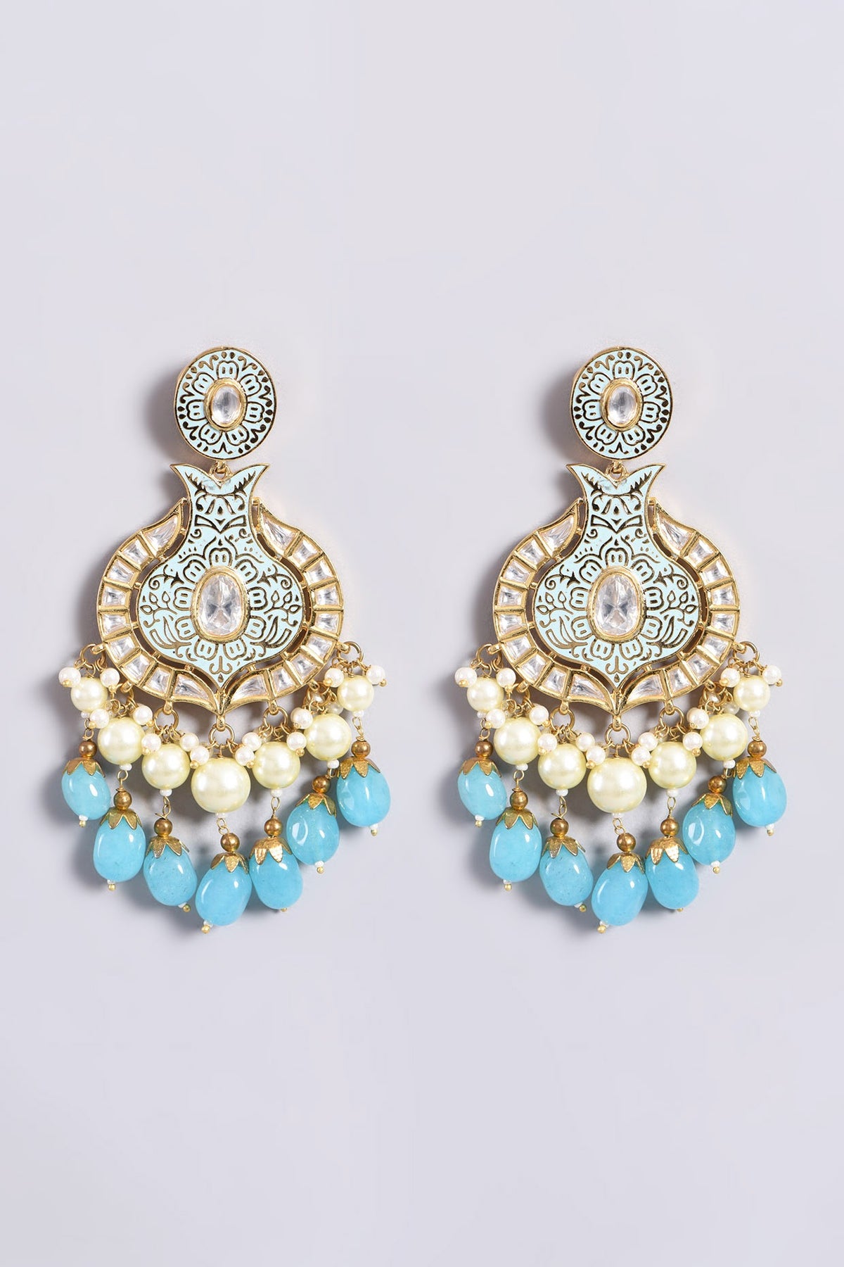 Gold Finish Kundan Polki Chandbali Earrings