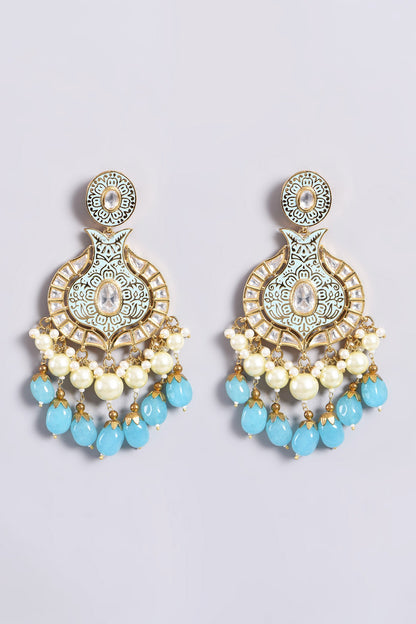 Gold Finish Kundan Polki Chandbali Earrings