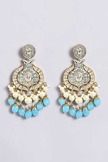 Gold Finish Kundan Polki Chandbali Earrings