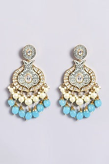 Gold Finish Kundan Polki Chandbali Earrings