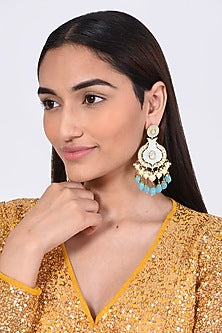 Gold Finish Kundan Polki Chandbali Earrings