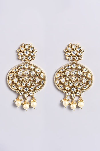 Gold Finish Dangler Earrings With Kundan Polki