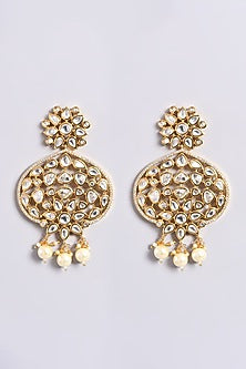 Gold Finish Dangler Earrings With Kundan Polki