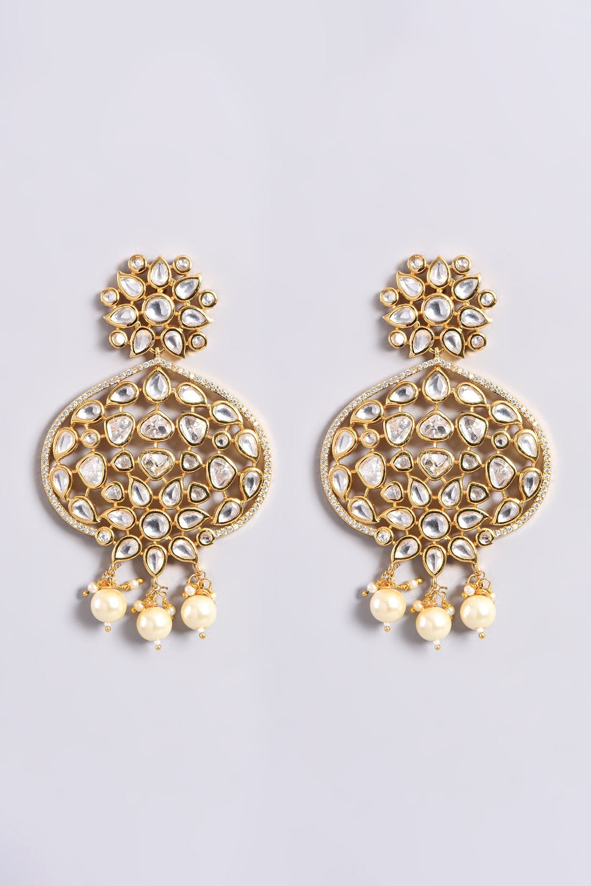 Gold Finish Dangler Earrings With Kundan Polki